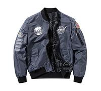 westtrend Men's NASA Bomber Jacket Casual Embroidered Stand Collar Reversible Jacket Outwear Loose fit Dark Grey