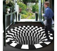 westtrend Optical Illusion Rug 3D Checkered Circle Vortex Carpet Black and White Round Welcome Mats for Home Bedroom Living Room Front Door