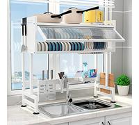 WestUx Over The Sink Dish Drying Rack,2 Tier Stainless Steel Expandable Shelf Rack Durable Rustproof Cutlery Holders for Kitchen Counter,B,65cm