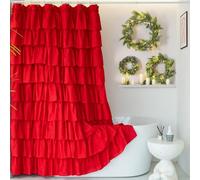 WestWeir Red Ruffle Shower Curtain, Cute Girly Bath Curtains, Christmas Theme Bathroom Decor, Luxury Boho Textured, Pretty Vintage Farm Chic, Elegant & Festive Design, Easy Clean, Double Layer, Opaque