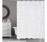 WestWeir Shower Curtain 84 Inch Extra Long Ruffle White Shower Curtain Bathroom Farmhouse Decor Soft Touch Fabric 72 Inch Wide 1 Panel