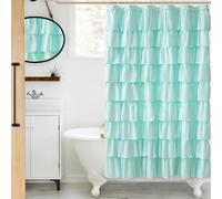 WestWeir Teal Ruffle Shower Curtain, Elegant Boho Bathroom Decor, Extra Long Textured Fabric, Rustic Farmhouse Style, Chic Girly Aqua Curtains, Privacy & Decorative Design, 72 x 72 inch