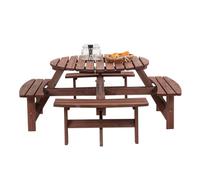 WestWood Birchtree Round Picnic Table 8 Seater Wooden Garden Patio Pub Bench Outdoor Indoor Home Park Furniture