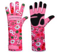 WESTWOOD FOX Leather Gardening Gloves Long Forearm Protection Sleeves Thorn Proof Work Gloves Rose Pruning Garden Safety Breathable Durable Thick Palm Gauntlet Gift for Men and Women (Pink, M)