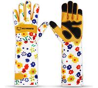 WESTWOOD FOX Leather Gardening Gloves Long Forearm Protection Sleeves Thorn Proof Work Gloves Rose Pruning Garden Safety Breathable Durable Thick Palm Gauntlet Gift for Men and Women (Yellow, M)