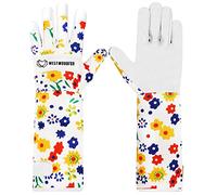 WESTWOOD FOX Leather Gardening Gloves Long Forearm Protection Sleeves Thorn Proof Work Gloves Rose Pruning Garden Safety Breathable Durable Thick Palm Gauntlet Gift for Men and Women (White, M)