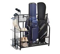 WestWood Golf Storage Rack Extra Large Metal Golf Bag Stand Holder All-in-1 Golf Club Organiser W/Lockable Wheels Hanging Hooks for Garage, Home, Golfhouse Black