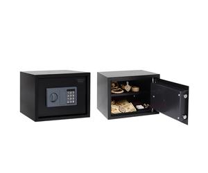 WestWood Small Safe Box Steel Lock Box with Key and Code Lock, With Shelf, Waterproof Fireproof Money Document Safe for Home Office Hotel Storage, 16.9L