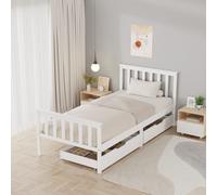 Westwood Wood Single Bed Frame With Pull Out Storage Drawers Kids Adults Small Home White