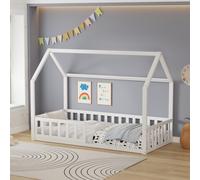 WestWood Wooden House Shaped Toddler Bed Frame Single w/ Half-Length Guard Rail White