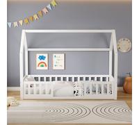WestWood Wooden House Shaped Toddler Bed Frame Single w/ Split Safety Guard Rail White