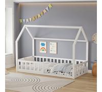 Westwood Wooden House-Shaped Toddler Bed Frame Single With Half-Length Guard Rail White