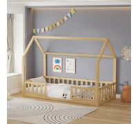 Westwood Wooden House-Shaped Toddler Bed Frame Single With Split Safety Guard Rail Natural