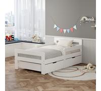 WestWood Wooden Junior Bed Frame Only for Kids, Single Bed with Underbed Drawers White