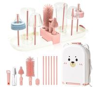 WeSweet 6-in-1 Baby Bottle Brush Set - Silicone Bottle Cleaning Brush with Nipple & Straw Cleaner, Soap Dispenser, Drying Rack - Portable Newborn Feeding Accessories for Home & Travel