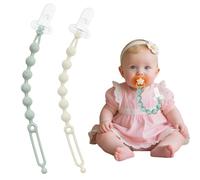 WeSweet Dummy Clips, Silicone Soother Clips for Baby Girls and Boys Gifts(2, Beige/Green)