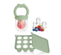 WeSweet Fruit Feeder for Baby - Silicone Ice Lolly Moulds with 3 Extra Feeder Pacifier- for Teething Relief & Infant Self Feeding (Cat Green)