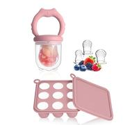 WeSweet Fruit Feeder for Baby - Silicone Ice Lolly Moulds with 3 Extra Feeder Pacifier- for Teething Relief & Infant Self Feeding (Cat Pink)