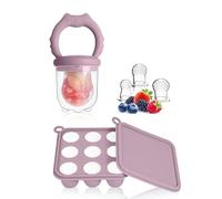 WeSweet Fruit Feeder for Baby - Silicone Ice Lolly Moulds with 3 Extra Feeder Pacifier- for Teething Relief & Infant Self Feeding (Cat Purple)