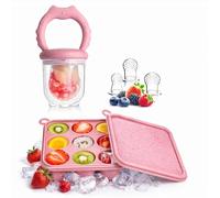 WeSweet Teething Dummy Fruit Feeder for Baby 4M+ - Silicone Ice Lolly Moulds with 3 Extra Feeder Pacifier- for Teething Relief & Infant Self Feeding (Cat Pink)