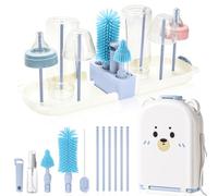 WeSweet Travel Bottle Brush Baby- Portable Baby Travel Essentials - Cleaning Brush/Nipple & Straw Cleaner/Soap Dispenser/Drying Rack Feeding Accessories