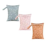 Wet Bag 3Pcs 11x14 Floral Pattern Waterproof Wet Dry Bag with Zipper & Loop Portable Multi-Purpose Travel for Diaper, Beach, Pool, Dirty Clothes, Swimsuits