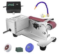 Wet Bench Sander with Stepless Speed Control, 0-13000 RPM Digital Display Electric Knife Sharpener with 10 Sand Belts & Water Pipe, Polishing Wheel for Metal Working