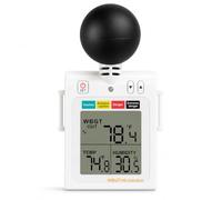 Wet Bulb Globe Thermometer 4 in 1 Heat Stress Meter, 32-122°F Wet Bulb Thermometer Measure WBGT, HI, Temperature, Humidity, Heat Index Monitor with 4-Level Buzzer & LED Alarm, Wearable Arm Strap