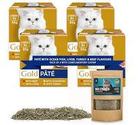 Wet Cat Food Bundle | Paté with Ocean Fish, Liver, Turkey and Beef Flavours | 32 x 85g Tins + Papa Lima Pure Canadian Catnip | Pack of 4 for Happy, Healthy Cats