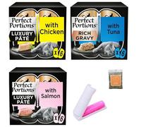 Wet Cat Food Pate Bundle with Portion Trays Tuna, Salmon and Chicken (Total 18 pouches x 37.5gram) 1x UbiPet Catnip and Lint Roller