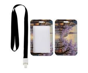 Wet Cobblestone Street Card Holder with Black Lanyard, Photocard Holder, Vertical Cards Protector for Women, Vertical ID Cards Protector for Staff, Bus Driver Accessories Nurse Essentials