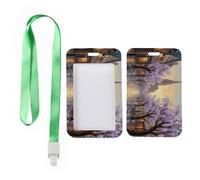 Wet Cobblestone Street Card Holder with Green Lanyard, Name Badge Holders, Vertical ID Cards Protector for Teacher, Vertical Name Badges Protector for Worker, Teacher Stuff Nurse Accessories Work