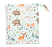Wet Dry Bag Baby Cloth Diaper NappyReusable Washable With Two Zippered Pockets (Watercolour Woodland)
