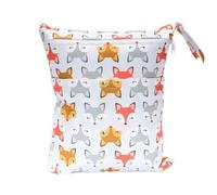 Wet Dry Bag for Cloth Nappies, Treer Reusable Waterproof Nappy Storage Bags Hanging Pockets with Zipper for Baby Diaper, Travel, Beach, Swimwear, Pool, Daycare -2 Pcs (28x36cm,Brown Fox)