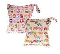 Wet Dry Bag for Cloth Nappy 2 PCS, Treer Reusable Waterproof Nappy Cartoon Storage Bags with Zipper Hanging Pockets for Baby Diaper, Travel, Beach,Swimwear, Pool, Gym Bag (F)