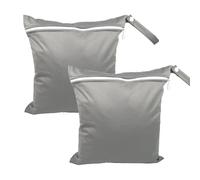 Wet Dry Bags 11 × 11.8 in 2 Pack Medium Waterproof Diaper Bag with Single Zipper Compartment Reusable Polyester Travel Pouch for Baby Cloth Diapers Swimsuits Gym (Grey)