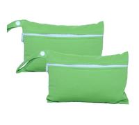 Wet Dry Bags 5.9 × 8.8 in 2 Pack Small Waterproof Diaper Bag with Single Zipper Reusable Polyester Travel Pouch for Baby Cloth Diapers Swimsuits Makeup Toiletry Storage (Green)