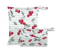Wet Dry Bags for Diaper Bag Cherry Fruit Polka Dot Pattern Cloth Diaper Hanging Wet Bags Waterproof Washable Organizer Pouch with Pocket for Travel Camping Beach