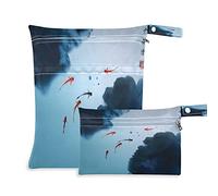 Wet Dry Bags for Diaper Bag Chinese Zen Ink Painting Cloth Diaper Hanging Wet Bags Waterproof Washable Organizer Pouch with Pocket for Travel Camping Beach