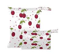 Wet Dry Bags for Diaper Bag Cute Cherry Love Pattern Cloth Diaper Hanging Wet Bags Waterproof Washable Organizer Pouch with Pocket for Travel Camping Beach