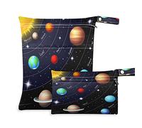 Wet Dry Bags for Diaper Bag Education Solar System Planet Universe Cloth Diaper Hanging Wet Bags Waterproof Washable Organizer Pouch with Pocket for Travel Camping Beach