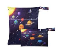 Wet Dry Bags for Diaper Bag Education Solar System Planets Cloth Diaper Hanging Wet Bags Waterproof Washable Organizer Pouch with Pocket for Travel Camping Beach