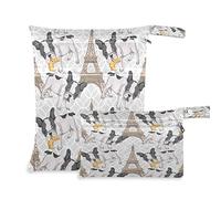 Wet Dry Bags for Diaper Bag Eiffel Tower Cute French Buldog Cloth Diaper Hanging Wet Bags Waterproof Washable Organizer Pouch with Pocket for Travel Camping Beach