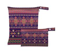 Wet Dry Bags for Diaper Bag Ethnic Mandala Flower Stripe Pattern Cloth Diaper Hanging Wet Bags Waterproof Washable Organizer Pouch with Pocket for Travel Camping Beach