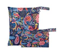 Wet Dry Bags for Diaper Bag Indian Paisley Flower Pattern Cloth Diaper Hanging Wet Bags Waterproof Washable Organizer Pouch with Pocket for Travel Camping Beach