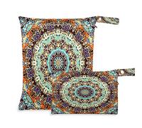 Wet Dry Bags for Diaper Bag Indian Tribal Floral Mandala Cloth Diaper Hanging Wet Bags Waterproof Washable Organizer Pouch with Pocket for Travel Camping Beach
