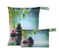 Wet Dry Bags for Diaper Bag Japan Zen Stone Hibiscus Cloth Diaper Hanging Wet Bags Waterproof Washable Organizer Pouch with Pocket for Travel Camping Beach
