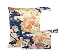 Wet Dry Bags for Diaper Bag Japanese Kimono Motifs Flower Floral Cloth Diaper Hanging Wet Bags Waterproof Washable Organizer Pouch with Pocket for Travel Camping Beach