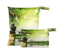 Wet Dry Bags for Diaper Bag Japanese Zen Stone Cloth Diaper Hanging Wet Bags Waterproof Washable Organizer Pouch with Pocket for Travel Camping Beach