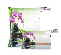 Wet Dry Bags for Diaper Bag Japanese Zen Stone Flower Orchid Cloth Diaper Hanging Wet Bags Waterproof Washable Organizer Pouch with Pocket for Travel Camping Beach